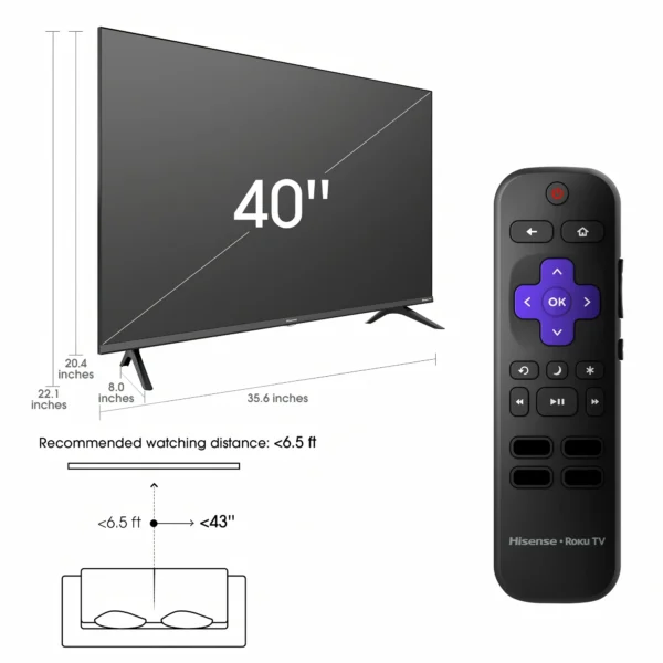 40” Hisense Unbreakable H4 Series Roku Smart TV - Image 2